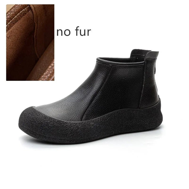 Retro Flat Genuine Leather Ankle Boots for Women – Large Size Booties - VeauBeauty