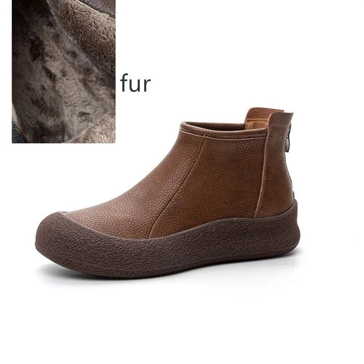 Retro Flat Genuine Leather Ankle Boots for Women – Large Size Booties - VeauBeauty