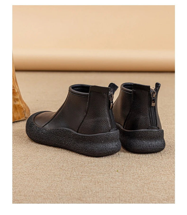 Retro Flat Genuine Leather Ankle Boots for Women – Large Size Booties - VeauBeauty
