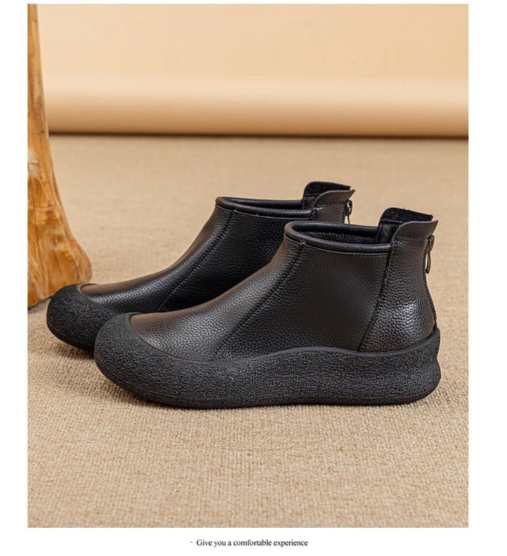 Retro Flat Genuine Leather Ankle Boots for Women – Large Size Booties - VeauBeauty