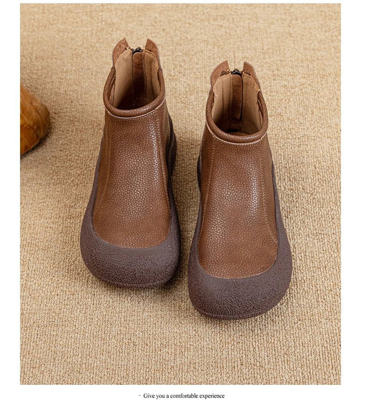 Retro Flat Genuine Leather Ankle Boots for Women – Large Size Booties - VeauBeauty