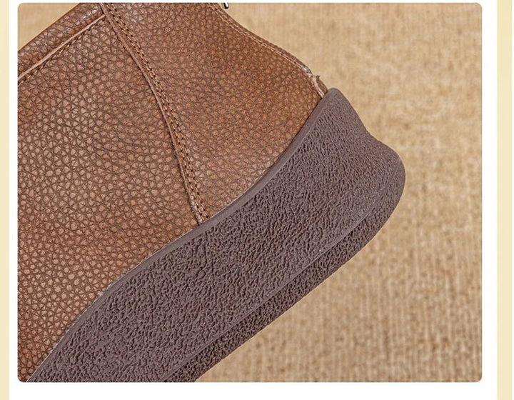 Retro Flat Genuine Leather Ankle Boots for Women – Large Size Booties - VeauBeauty