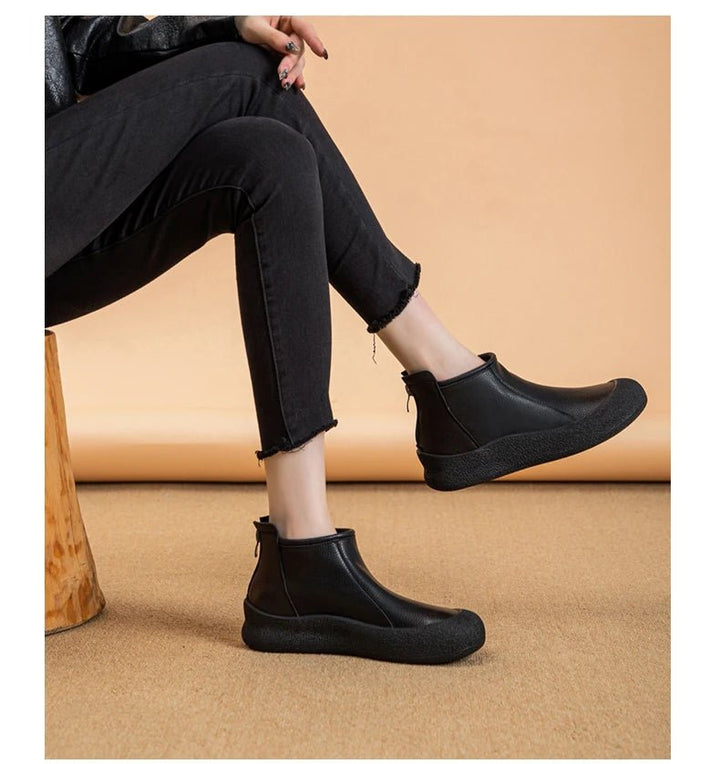 Retro Flat Genuine Leather Ankle Boots for Women – Large Size Booties - VeauBeauty