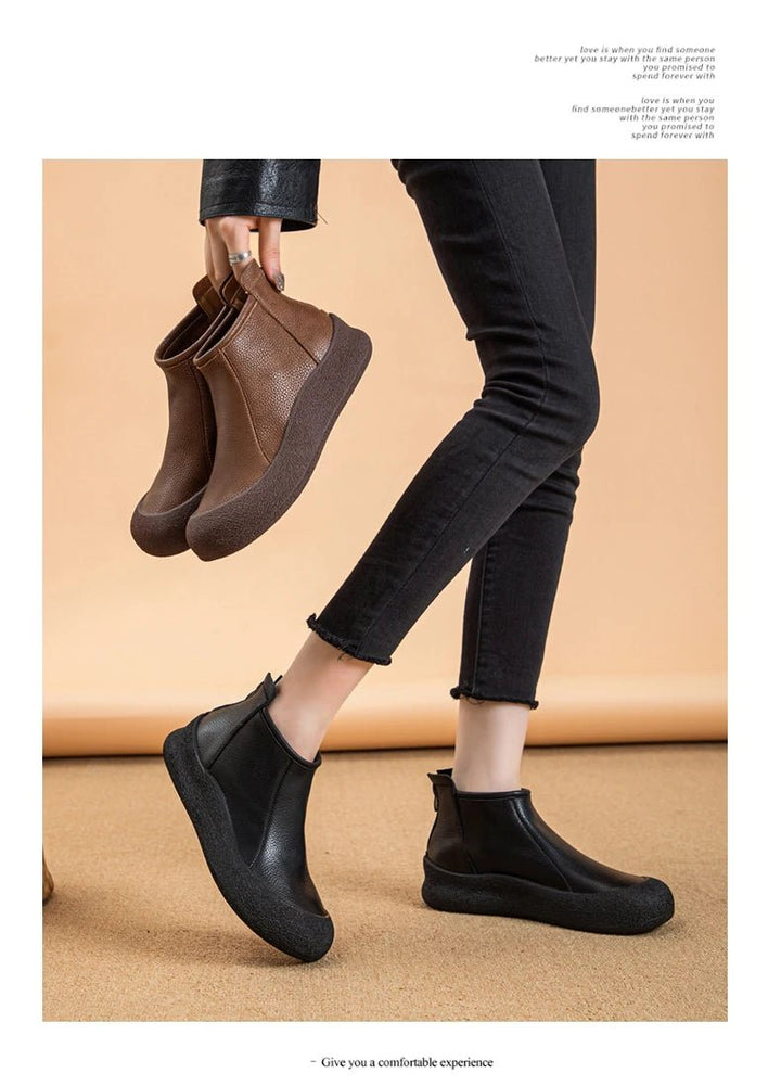 Retro Flat Genuine Leather Ankle Boots for Women – Large Size Booties - VeauBeauty