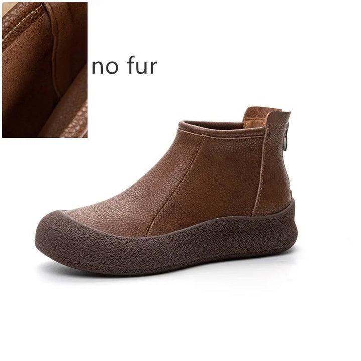Retro Flat Genuine Leather Ankle Boots for Women – Large Size Booties - VeauBeauty