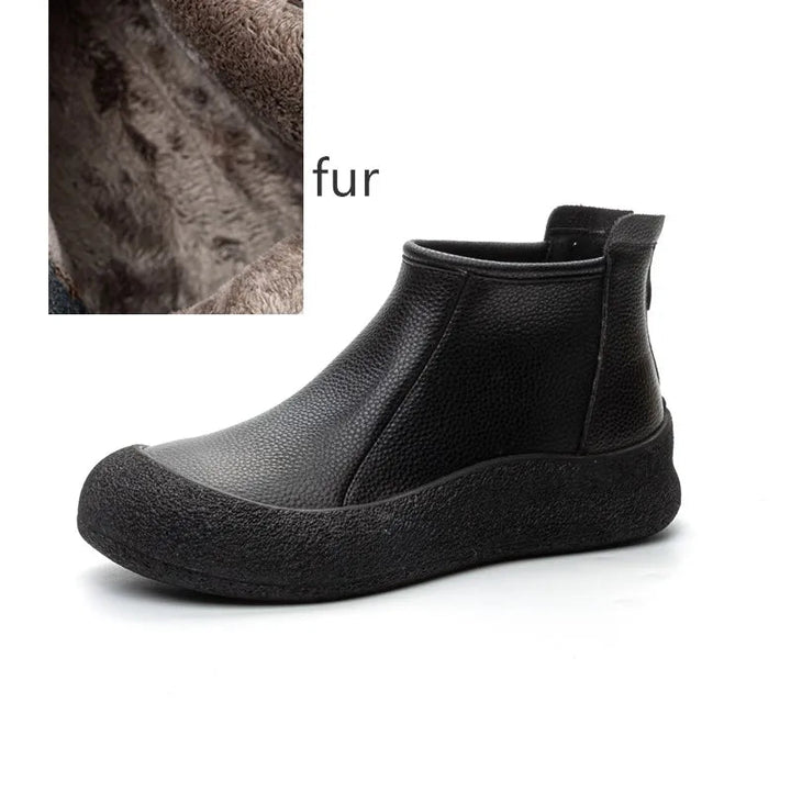 Retro Flat Genuine Leather Ankle Boots for Women – Large Size Booties - VeauBeauty