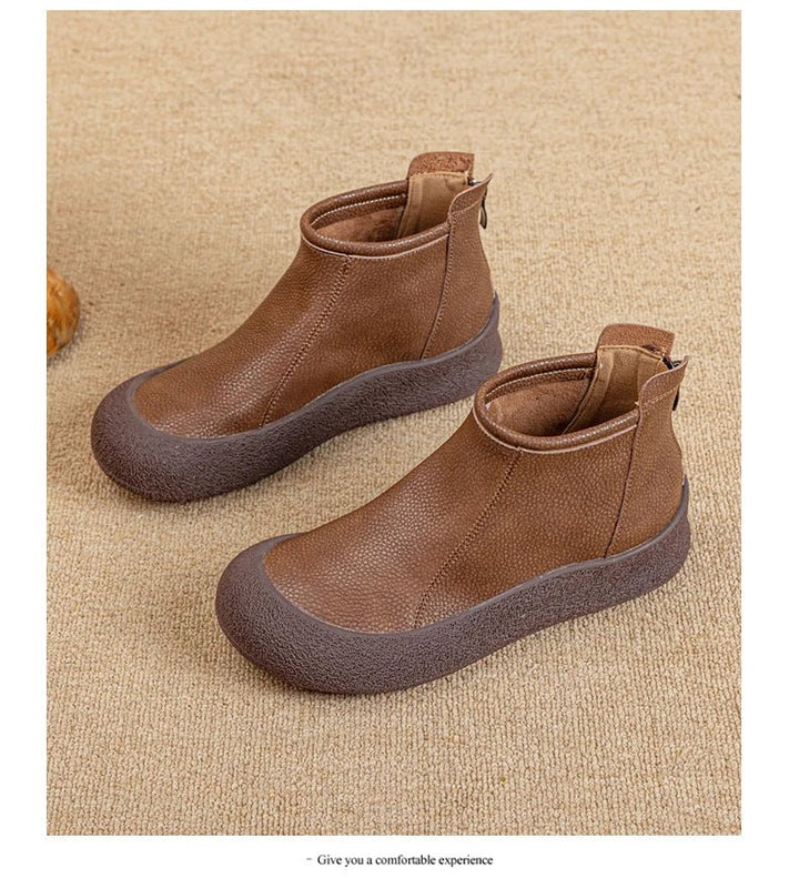 Retro Flat Genuine Leather Ankle Boots for Women – Large Size Booties - VeauBeauty