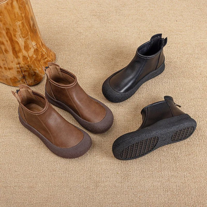 Retro Flat Genuine Leather Ankle Boots for Women – Large Size Booties - VeauBeauty