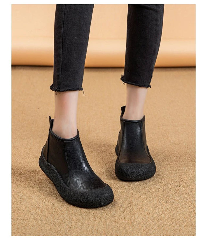 Retro Flat Genuine Leather Ankle Boots for Women – Large Size Booties - VeauBeauty