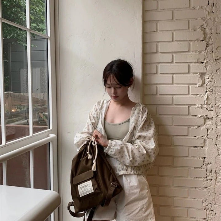 Retro Floral Hooded Jacket – Korean Sweet Loose Fit Batwing Zip - Up Top - VeauBeauty