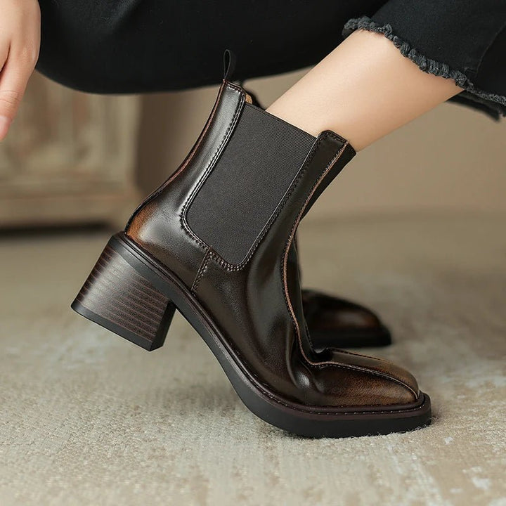 Retro Square Toe Chelsea Boots – Genuine Leather Winter Ankle Boots - VeauBeauty
