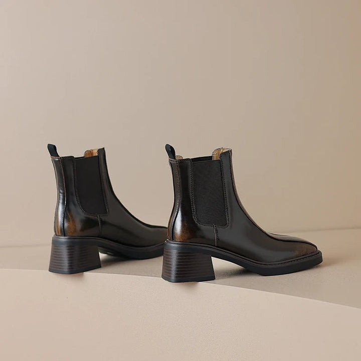 Retro Square Toe Chelsea Boots – Genuine Leather Winter Ankle Boots - VeauBeauty