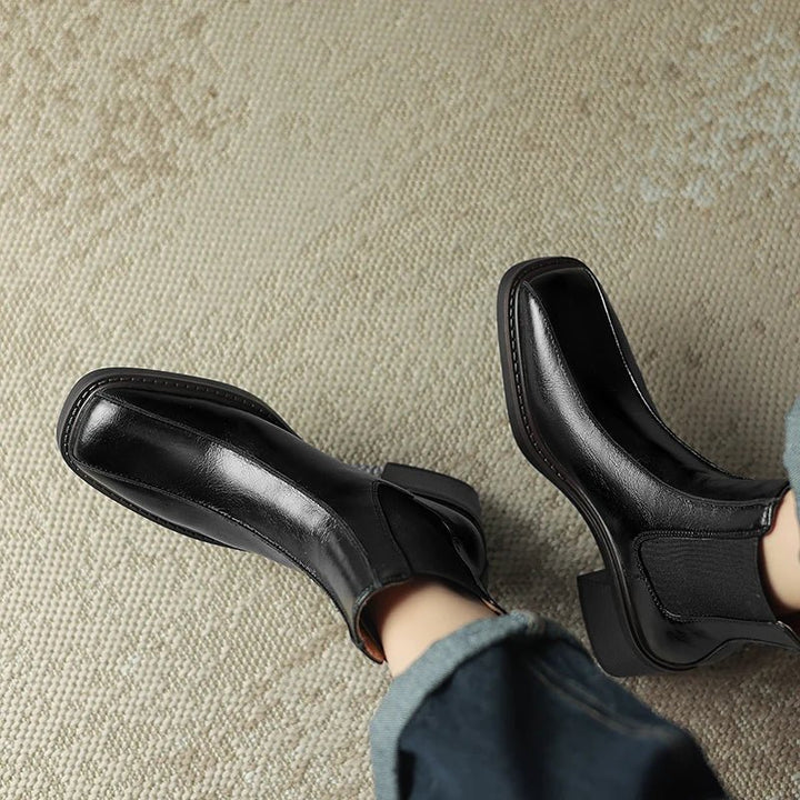Retro Square Toe Chelsea Boots – Genuine Leather Winter Ankle Boots - VeauBeauty