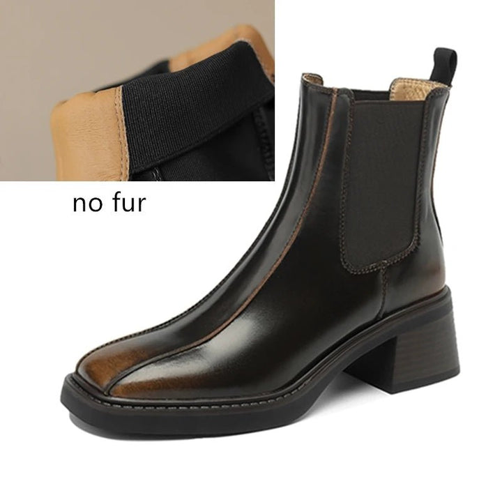 Retro Square Toe Chelsea Boots – Genuine Leather Winter Ankle Boots - VeauBeauty