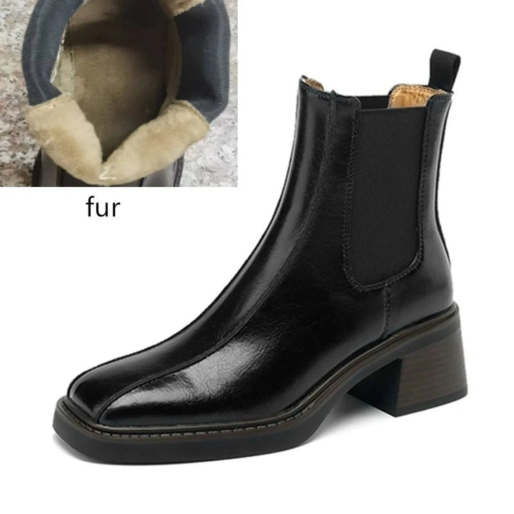 Retro Square Toe Chelsea Boots – Genuine Leather Winter Ankle Boots - VeauBeauty