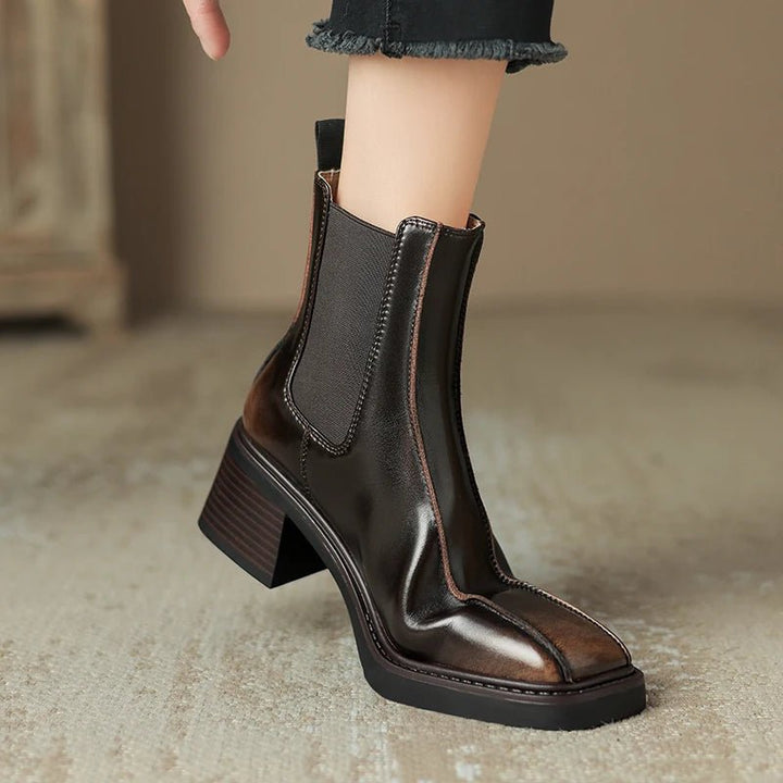 Retro Square Toe Chelsea Boots – Genuine Leather Winter Ankle Boots - VeauBeauty