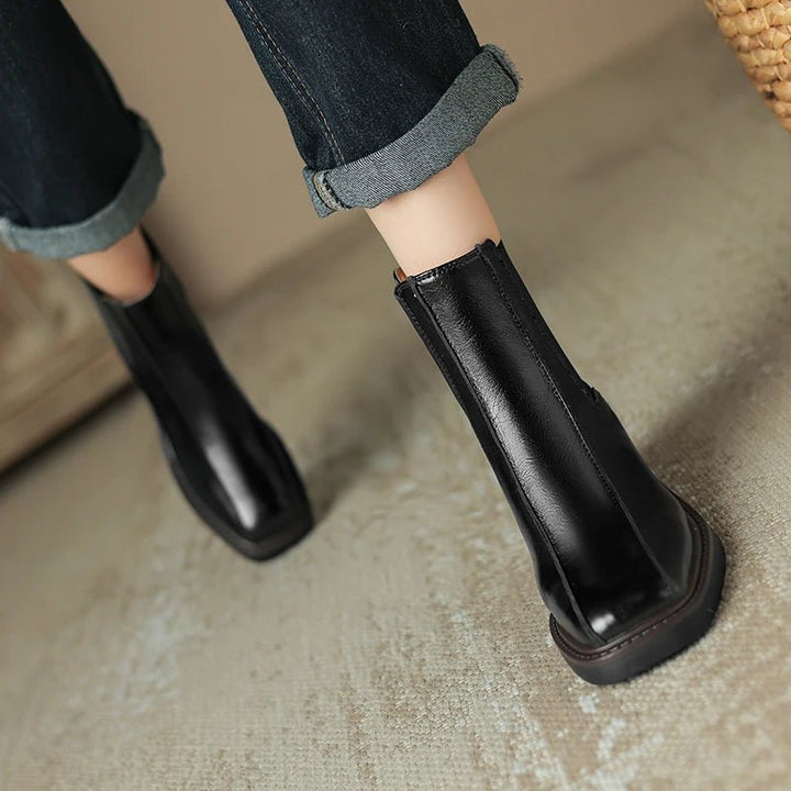 Retro Square Toe Chelsea Boots – Genuine Leather Winter Ankle Boots - VeauBeauty
