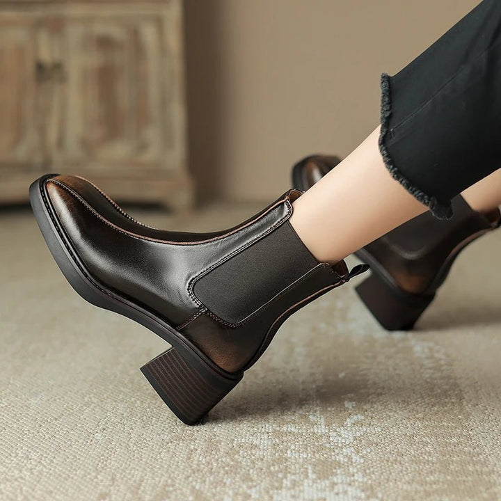 Retro Square Toe Chelsea Boots – Genuine Leather Winter Ankle Boots - VeauBeauty