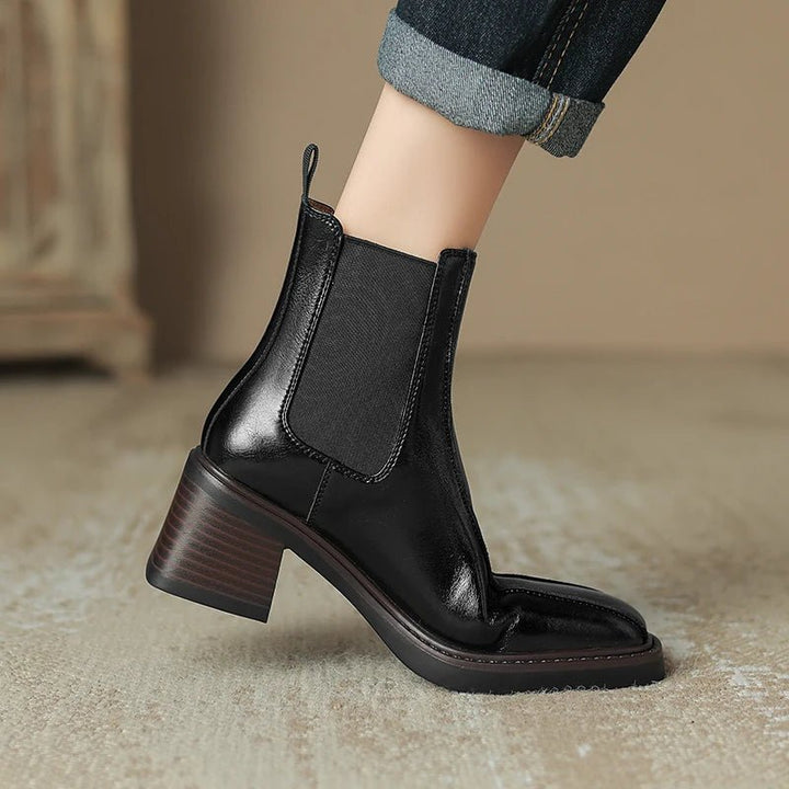 Retro Square Toe Chelsea Boots – Genuine Leather Winter Ankle Boots - VeauBeauty