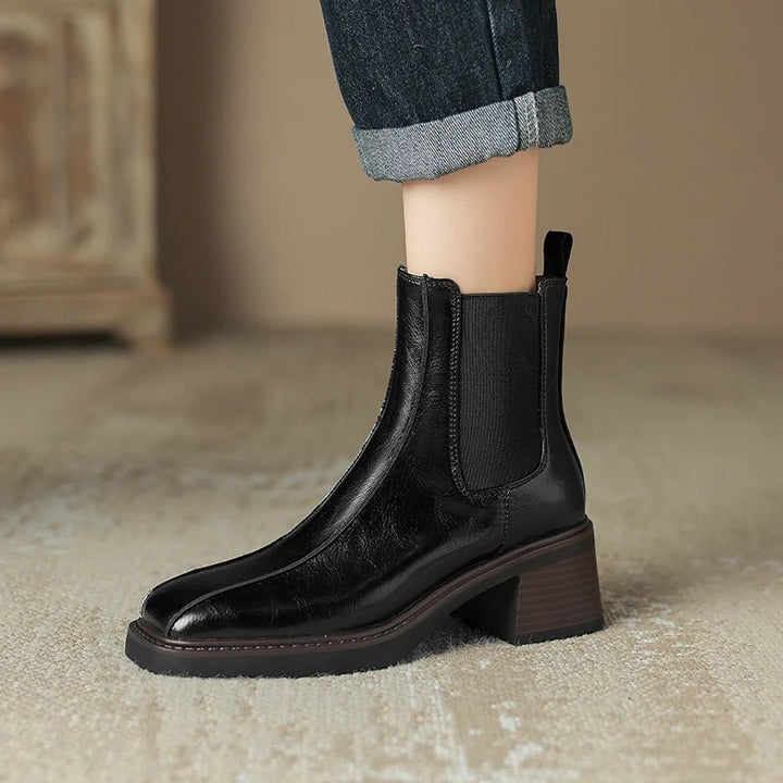 Retro Square Toe Chelsea Boots – Genuine Leather Winter Ankle Boots - VeauBeauty