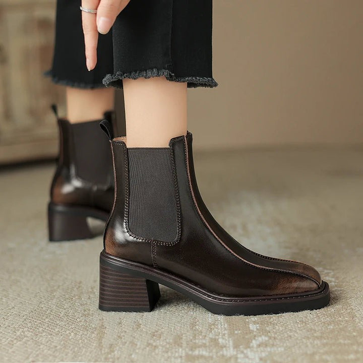 Retro Square Toe Chelsea Boots – Genuine Leather Winter Ankle Boots - VeauBeauty