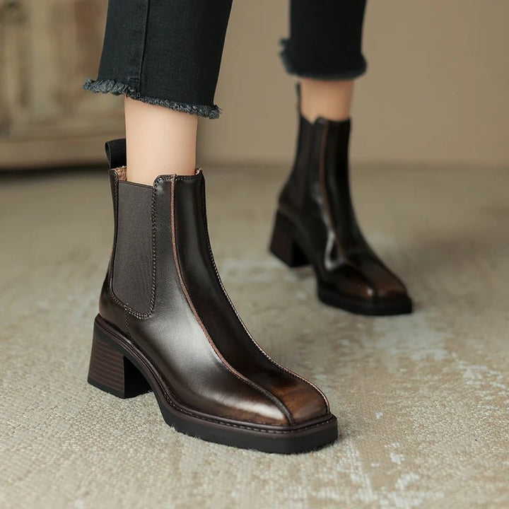 Retro Square Toe Chelsea Boots – Genuine Leather Winter Ankle Boots - VeauBeauty