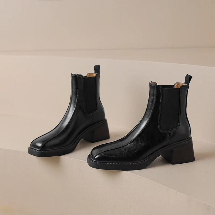 Retro Square Toe Chelsea Boots – Genuine Leather Winter Ankle Boots - VeauBeauty