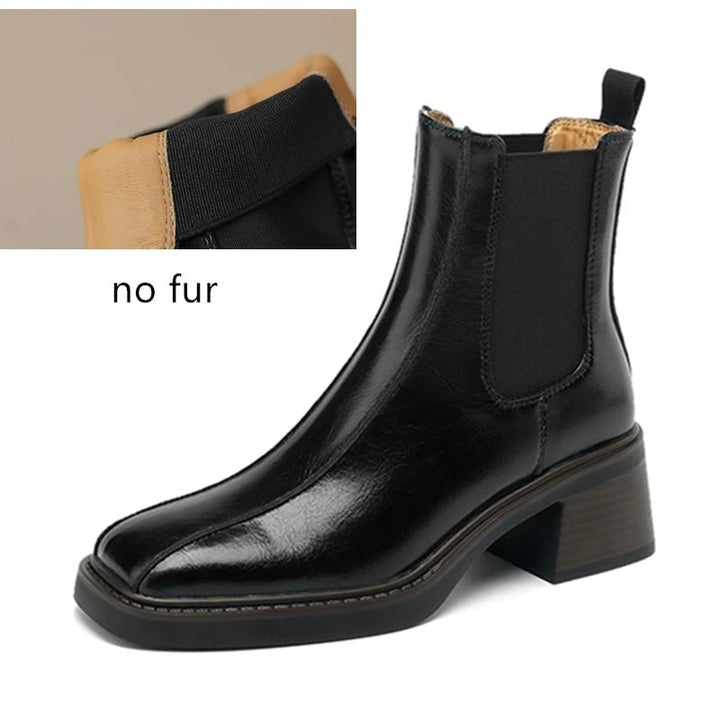 Retro Square Toe Chelsea Boots – Genuine Leather Winter Ankle Boots - VeauBeauty