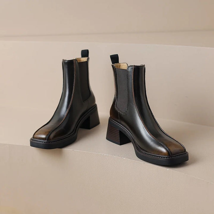 Retro Square Toe Chelsea Boots – Genuine Leather Winter Ankle Boots - VeauBeauty