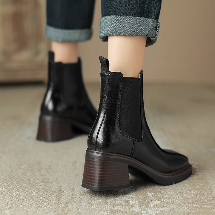 Retro Square Toe Chelsea Boots – Genuine Leather Winter Ankle Boots - VeauBeauty