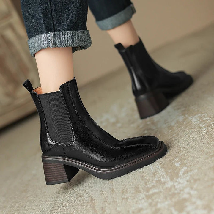Retro Square Toe Chelsea Boots – Genuine Leather Winter Ankle Boots - VeauBeauty