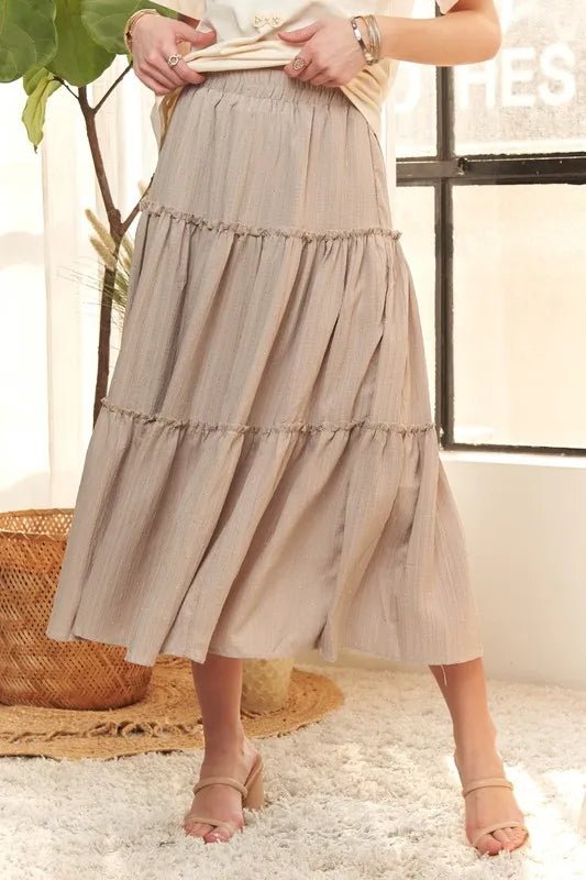 Rhinestone Accent Tiered lace maxi skirt - VeauBeauty