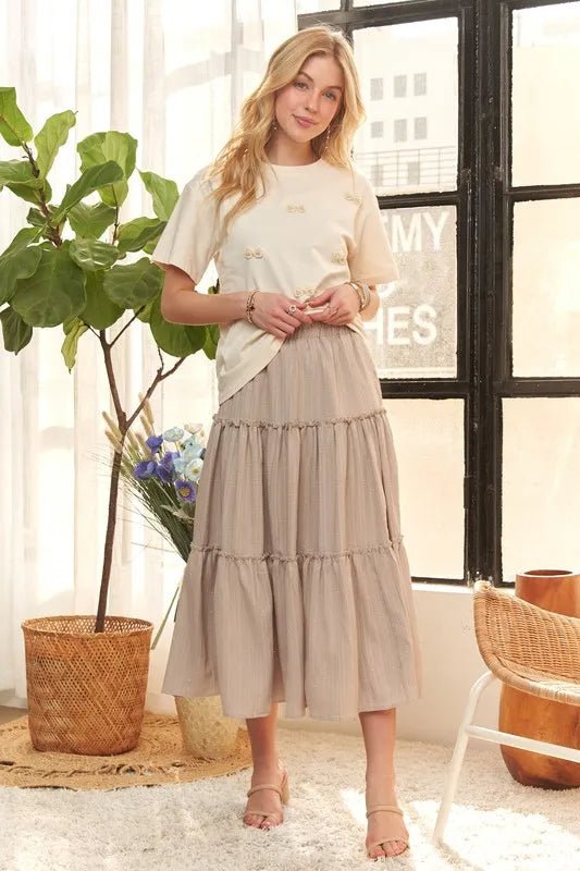 Rhinestone Accent Tiered lace maxi skirt - VeauBeauty