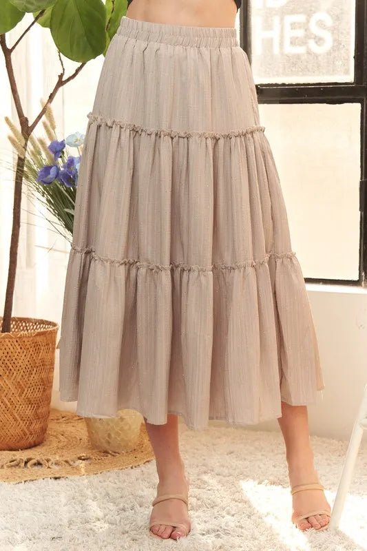Rhinestone Accent Tiered lace maxi skirt - VeauBeauty