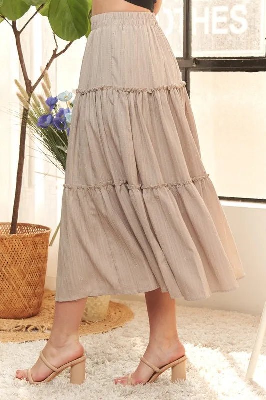 Rhinestone Accent Tiered lace maxi skirt - VeauBeauty