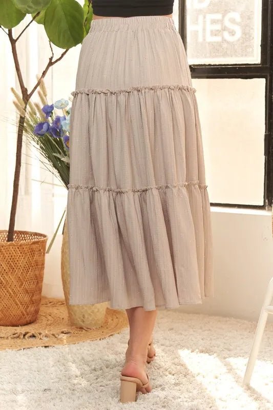 Rhinestone Accent Tiered lace maxi skirt - VeauBeauty