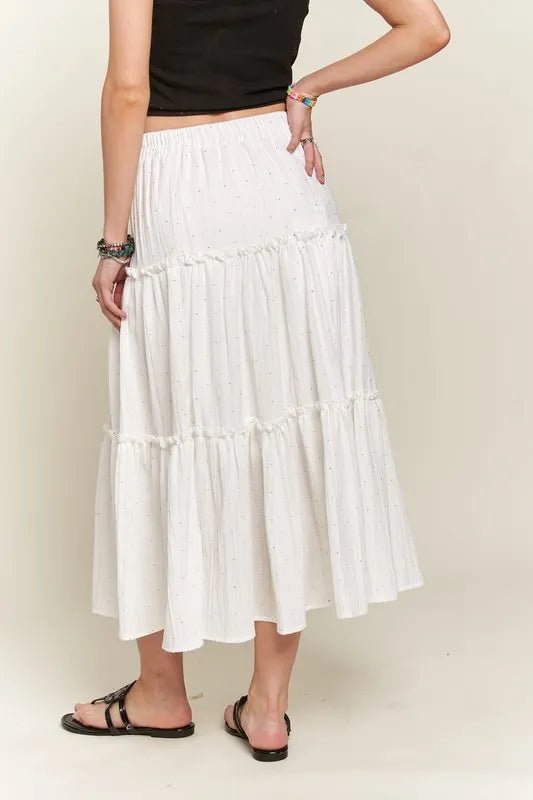 Rhinestone Accent Tiered layered ruffle skirt - VeauBeauty