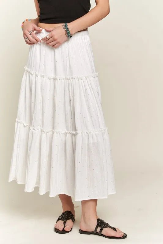 Rhinestone Accent Tiered layered ruffle skirt - VeauBeauty