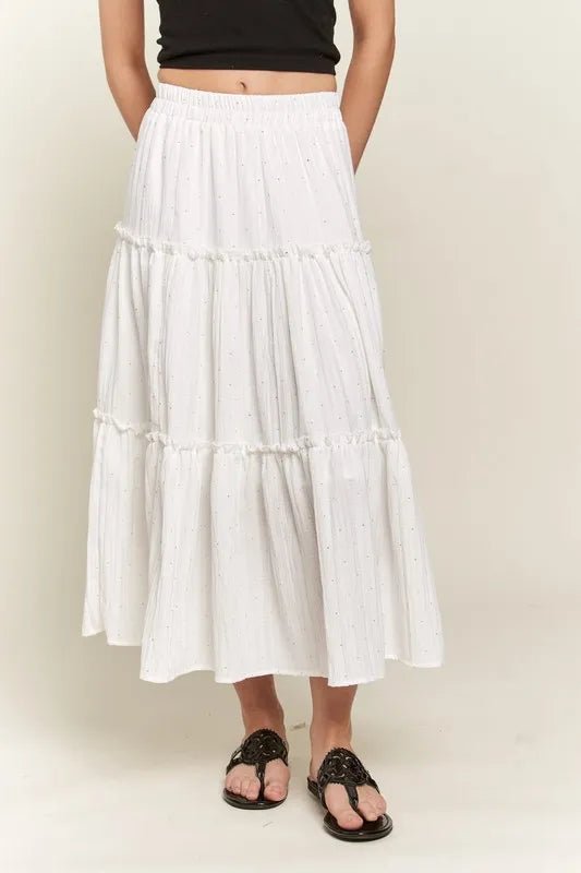Rhinestone Accent Tiered layered ruffle skirt - VeauBeauty