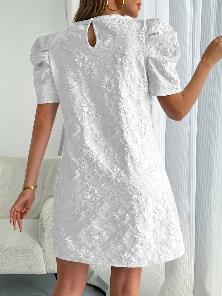 Round Neck Puff Short Sleeve Mini Dress - VeauBeauty