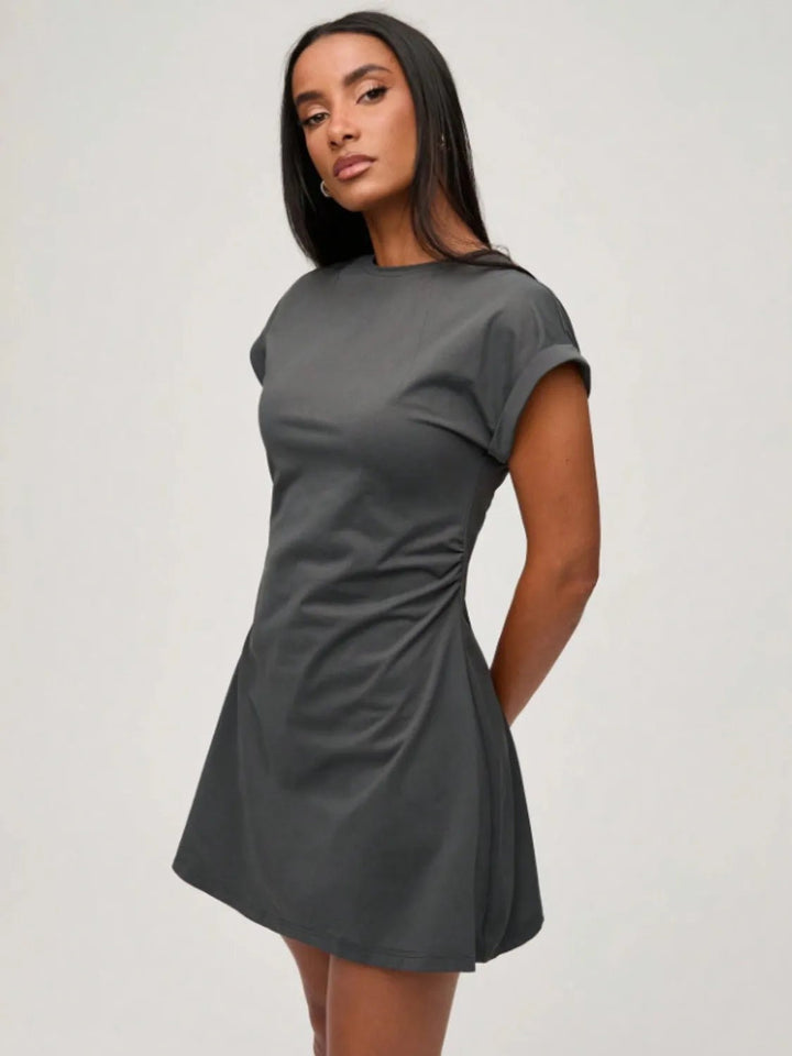 Round Neck Short Sleeve Mini Tee Dress - VeauBeauty