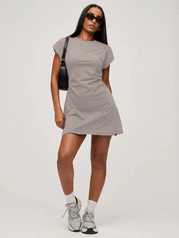 Round Neck Short Sleeve Mini Tee Dress - VeauBeauty