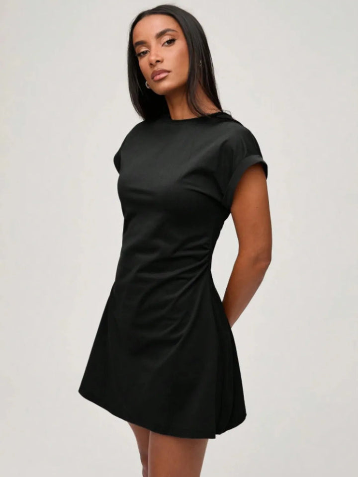 Round Neck Short Sleeve Mini Tee Dress - VeauBeauty