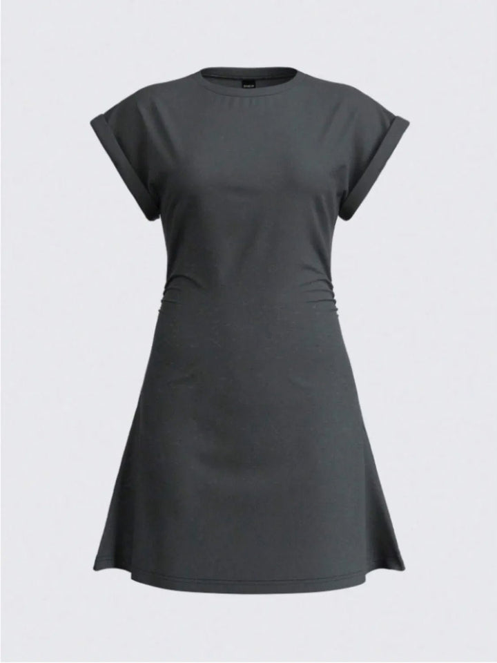 Round Neck Short Sleeve Mini Tee Dress - VeauBeauty