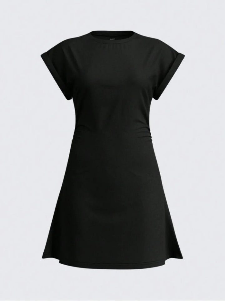 Round Neck Short Sleeve Mini Tee Dress - VeauBeauty
