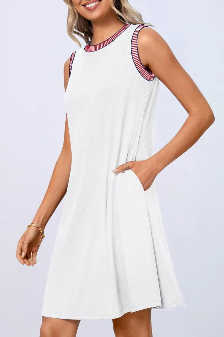 Round Neck Sleeveless Mini Tank Dress - VeauBeauty