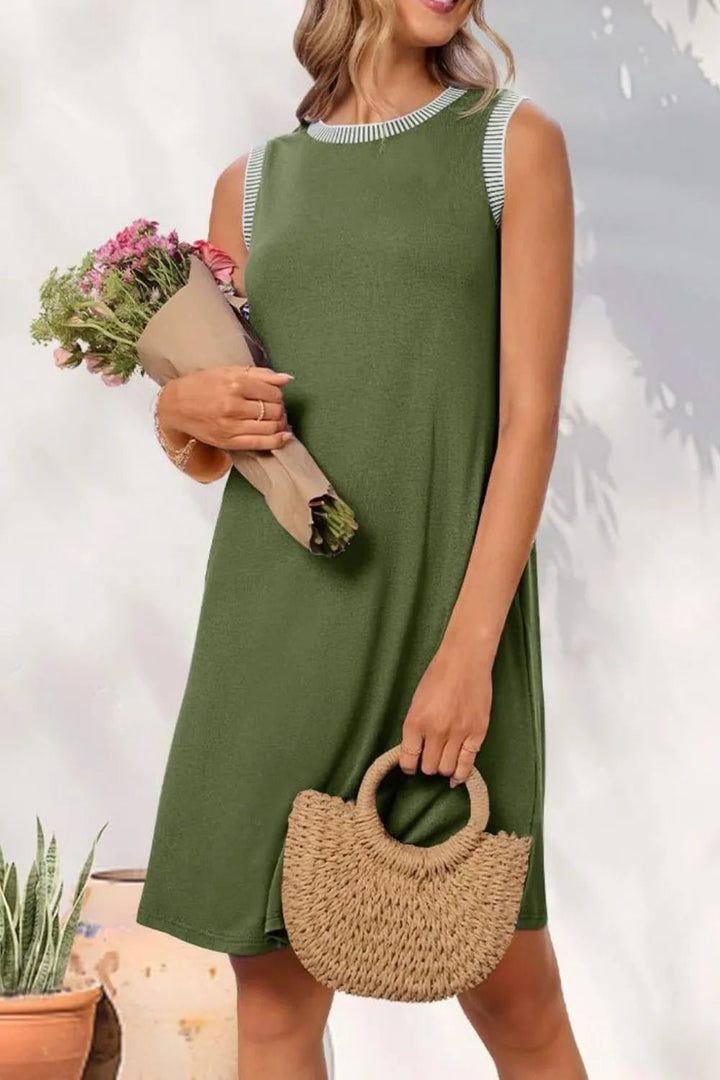 Round Neck Sleeveless Mini Tank Dress - VeauBeauty