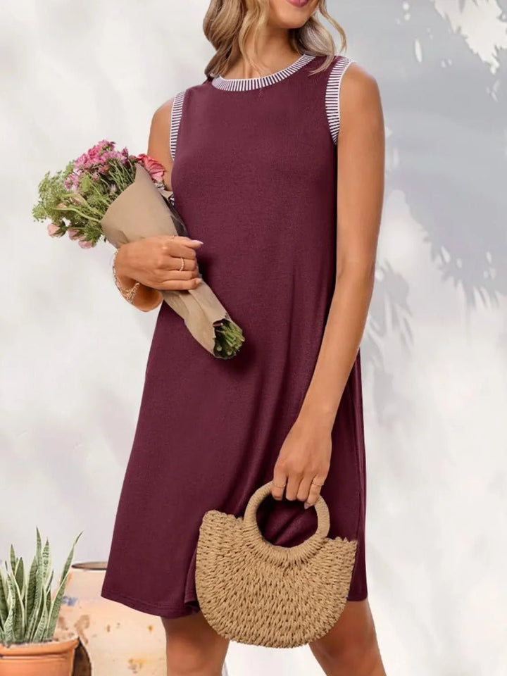 Round Neck Sleeveless Mini Tank Dress - VeauBeauty