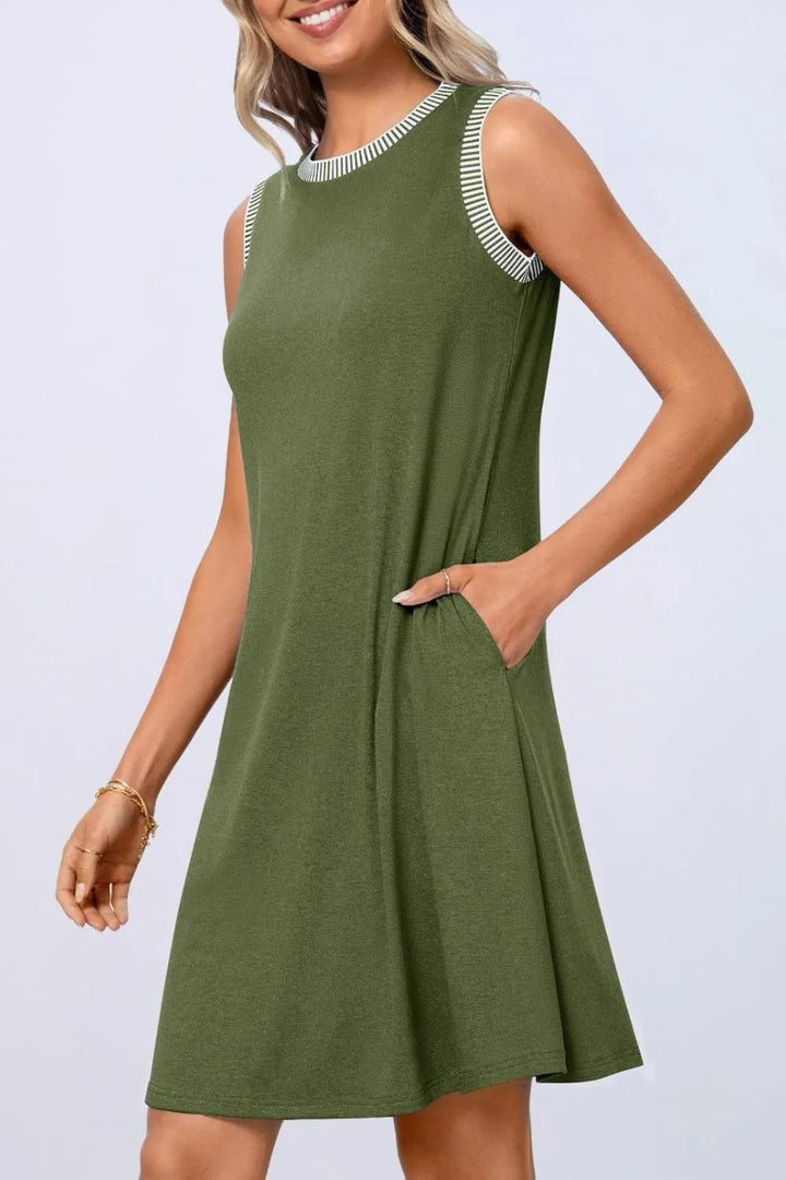 Round Neck Sleeveless Mini Tank Dress - VeauBeauty