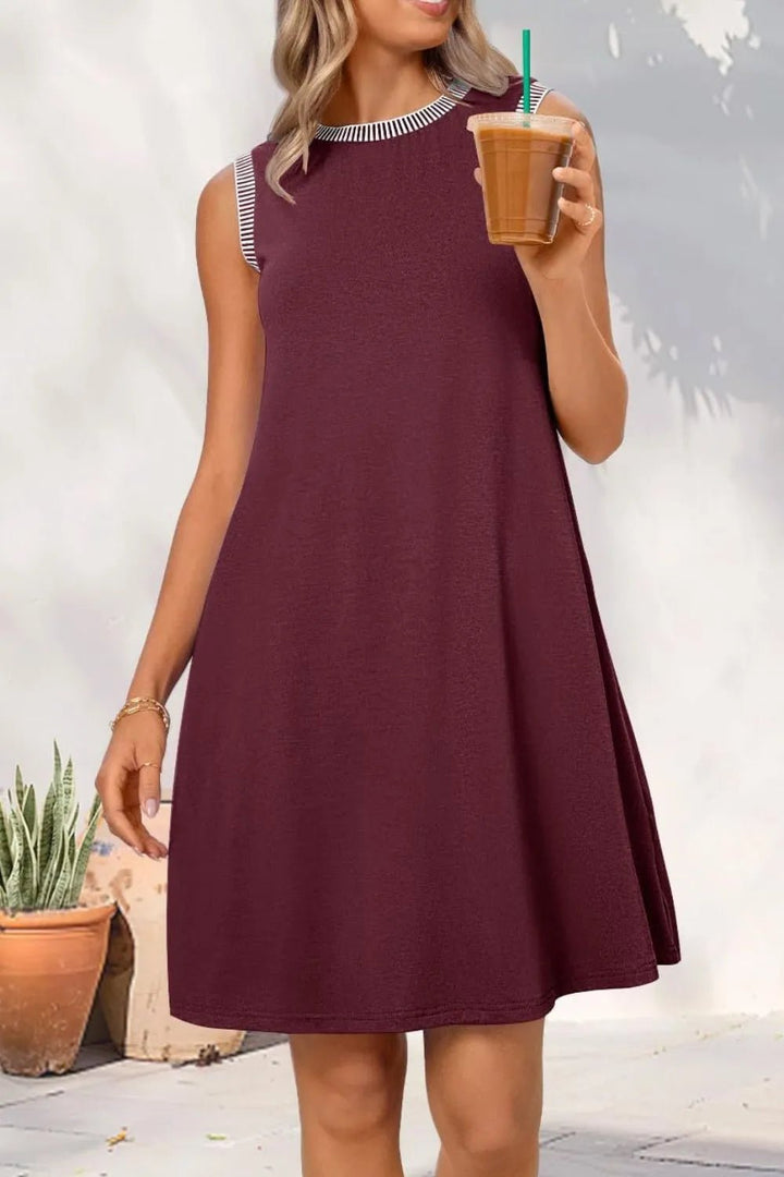 Round Neck Sleeveless Mini Tank Dress - VeauBeauty